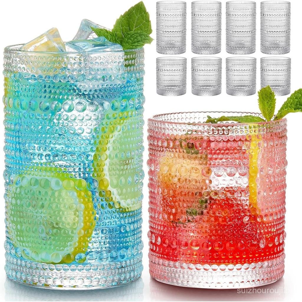 Conjunto de 8 Copos Vintage Hlukana, Copos Highball de 12 oz e Copos de Coquetel de 10 oz, Copos de Água para Cozinha, C