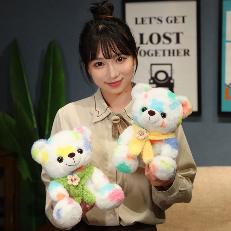 Lenço Colorido Flor Urso De Pelúcia Brinquedo Multicolorido Boneca Macio Atividade Presente Para Festa Evento Convidados