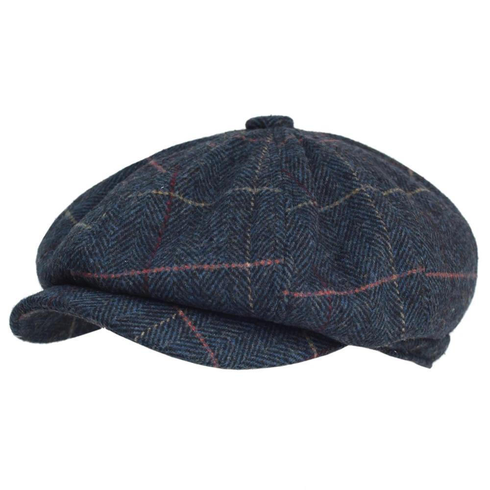 Outono Inverno Grosso Lã Quente Espinha De Peixe Newsboy Boné Masculino Taxista Boina Chapéus Octogonal Chapéu Detetive