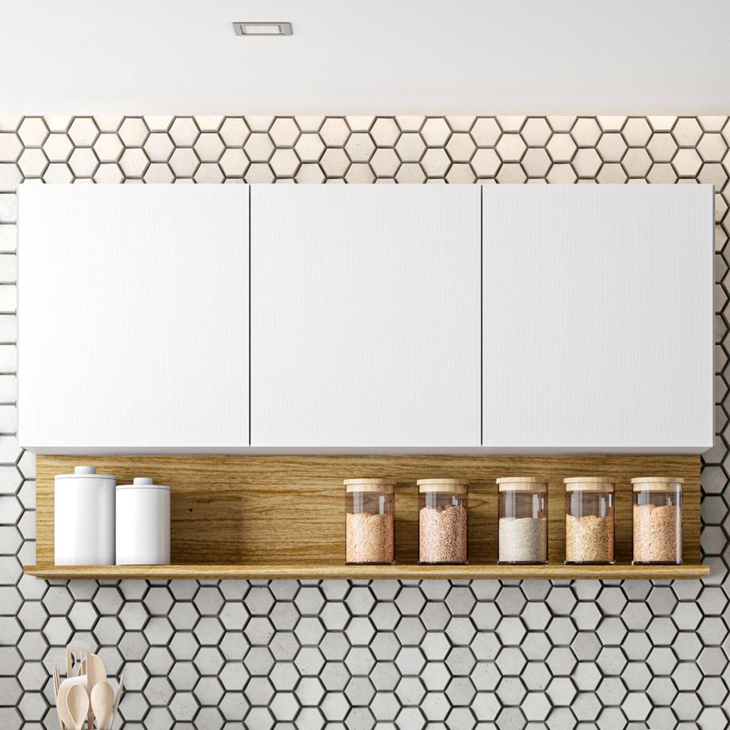 Armário para Cozinha 3 Portas 120cm Line Branco/Supremo/Freijó Supremo/Freijó
