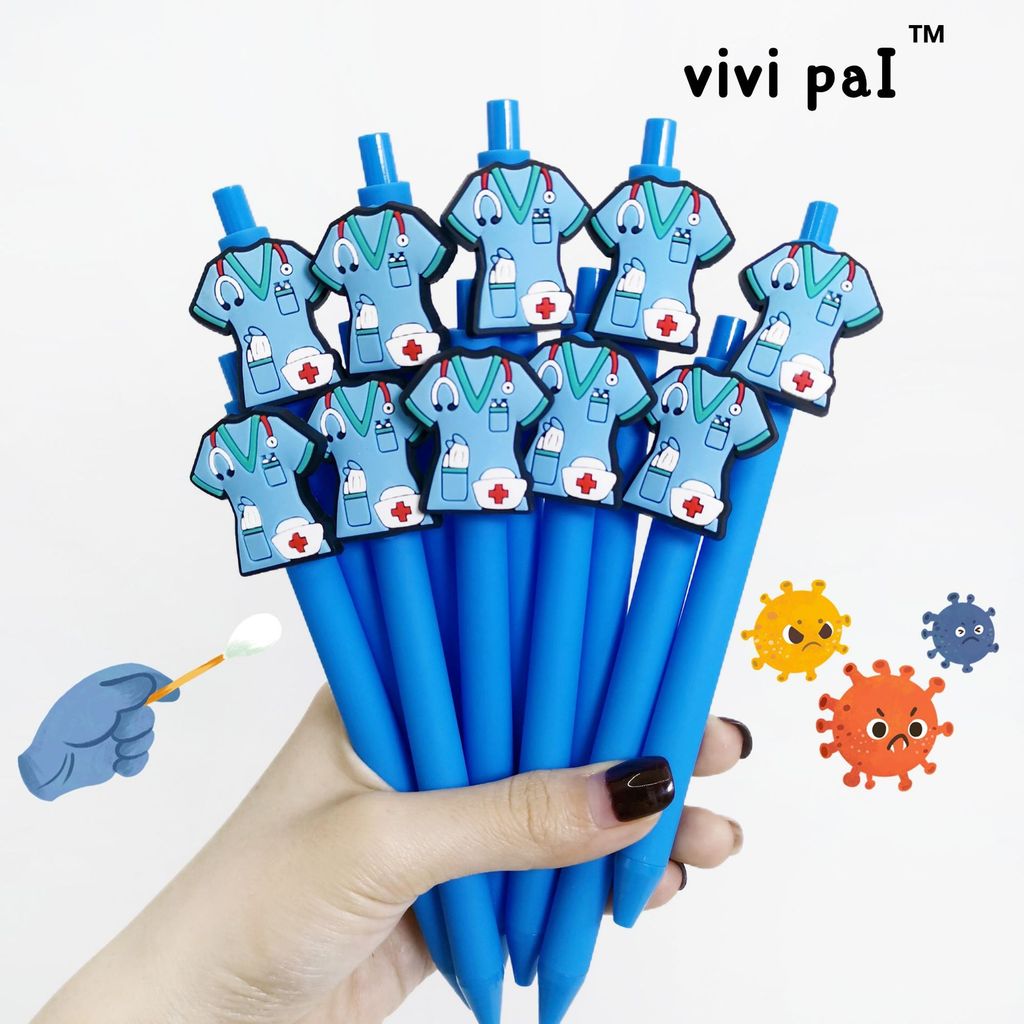 Caneta de remendo padrão de roupas médicas PVC borracha macia remendo imprensa Gel caneta série azul caneta esferográfic
