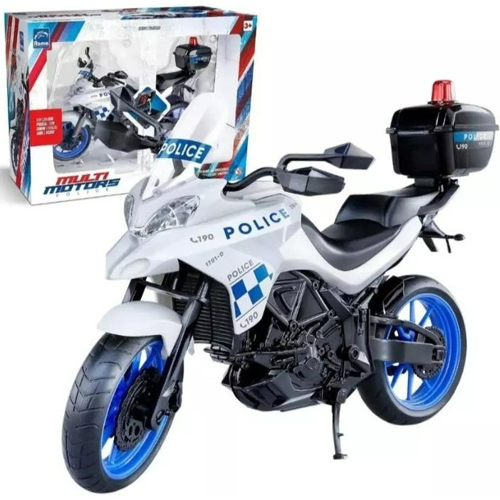 Moto de Polícia Infantil Roma Multi Motor Brinquedo Motocicleta Com Baú Pneus Borracha Resistente 3+