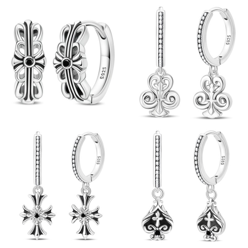 Brincos femininos originais S925 prata esterlina retro ameixa brincos retro cruz brincos adequados para presentes de ani