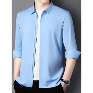 Pierre Cardan novo estilo primavera outono sem costura zíper camisa de manga comprida masculina Casual camisa não-ferro 