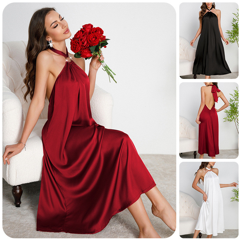 Vestido de jantar vestido high-end luz luxo Halterneck vestido feminino high-end Halter vestido longo Multi-cor opcional