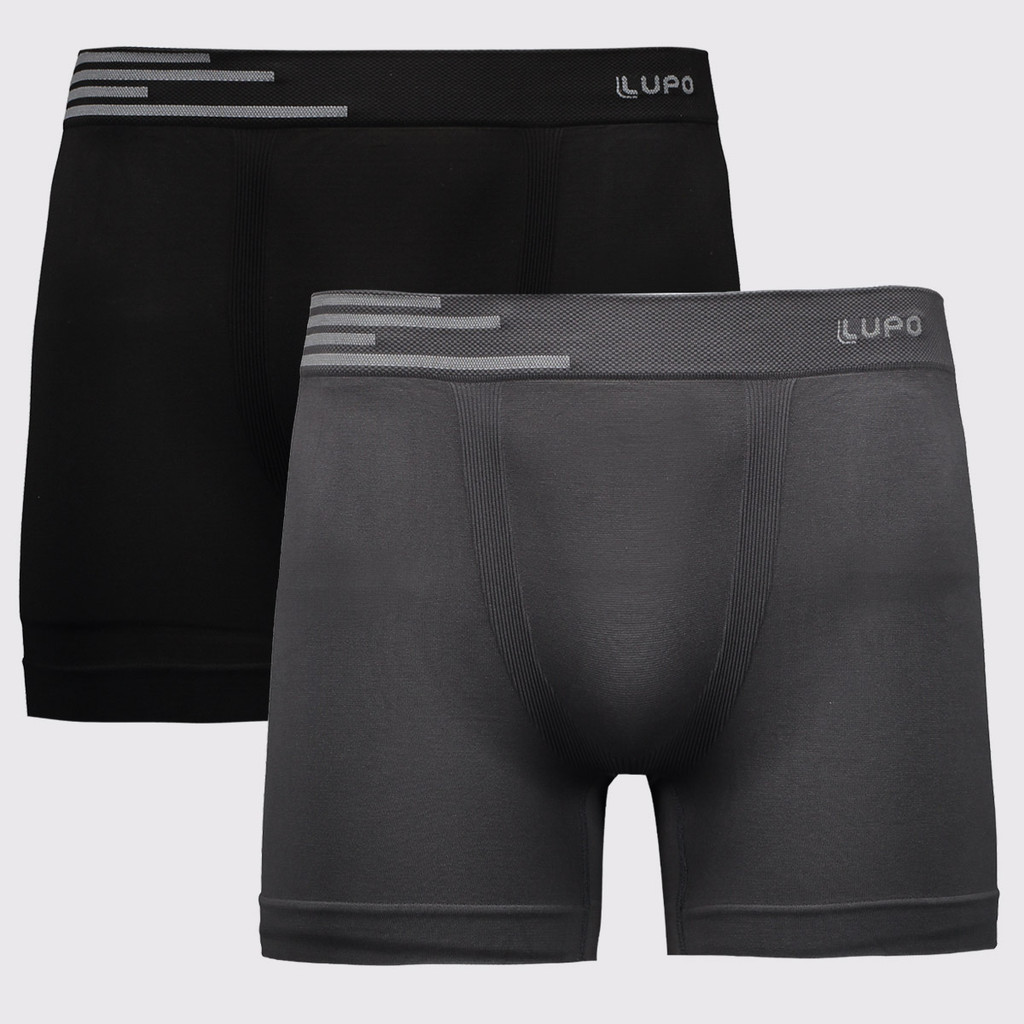 Kit 2 Cuecas Boxer Lupo Microfibra Sem Costura Preta e Cinza