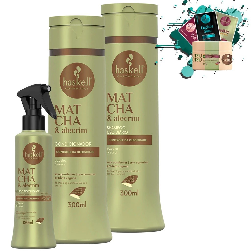 Shampoo Condicionador 300ml + Fluido 120ml Matcha e Alecrim Haskell