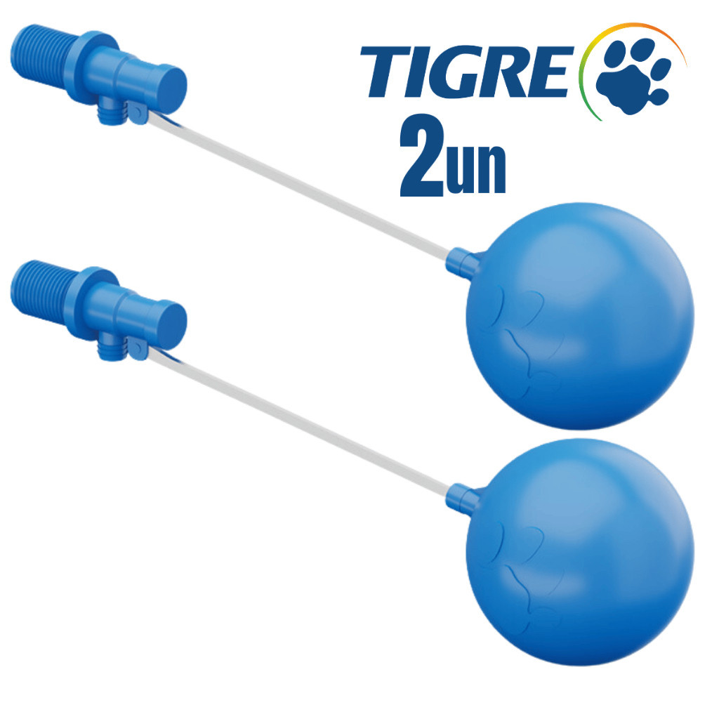 Kit  2 Torneira Boia Para Caixa D'água 3/4" TIGRE Haste Alumínio Universal Alta Vazão Válvula 25mm Tigre