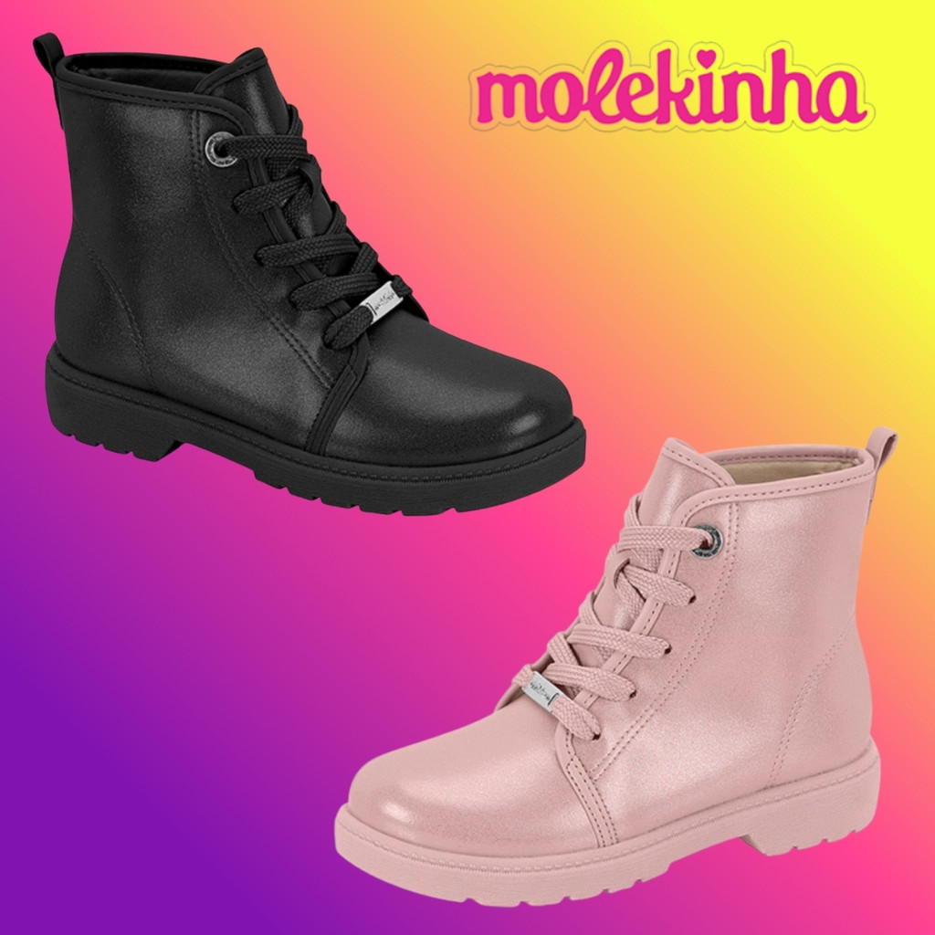 Bota Coturno Molekinha Menina Original Leve Amarrar Confortável