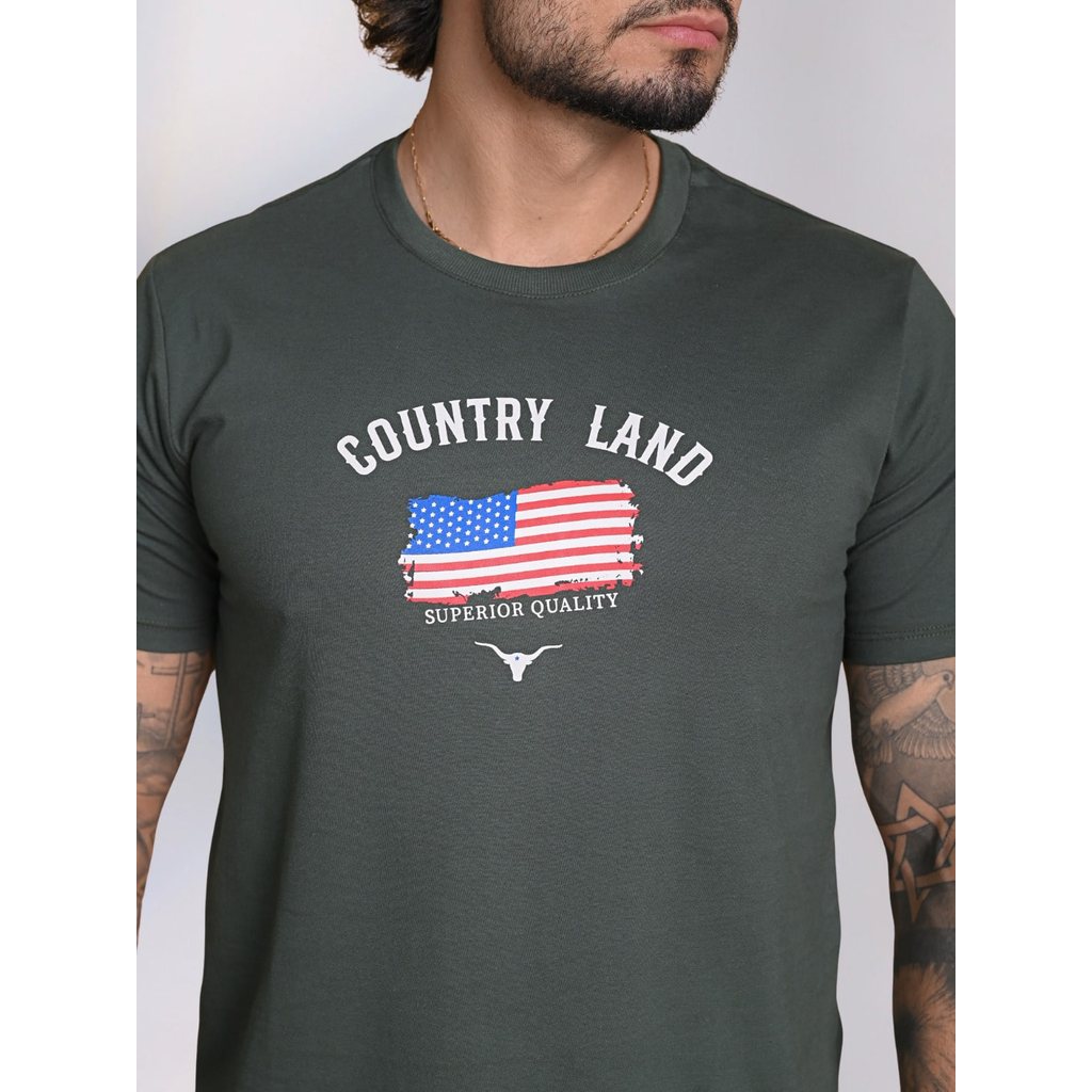 Camiseta Masculina Gola Redonda Lisa Estampada Bordada Country Casual Dia a Dia Festa Presente