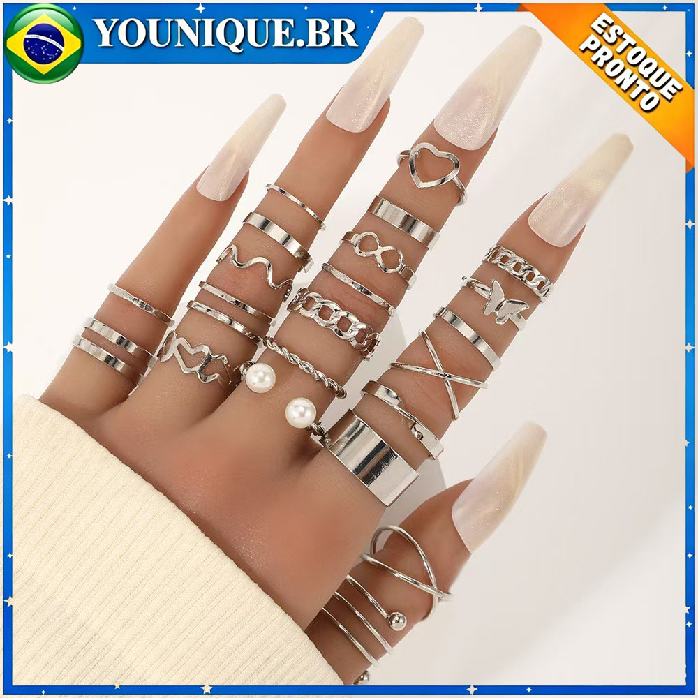Conjunto de 22 anéis borboleta prateados com abertura ajustável, perfeitos para oferecer às mães.