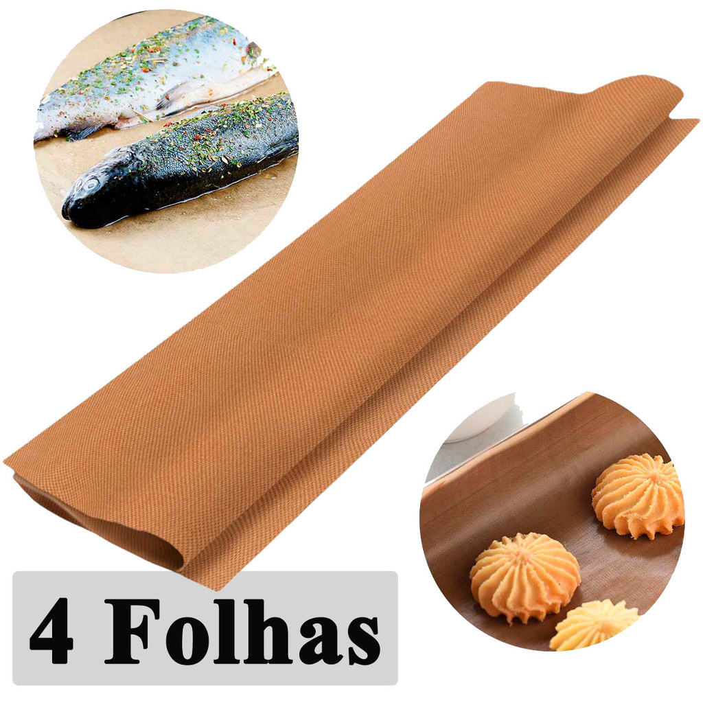 Kit 4 Folha Teflon Manta Culinária Churrasqueira AirFryer Forno Reutilizável Bolacha Carne Peixe