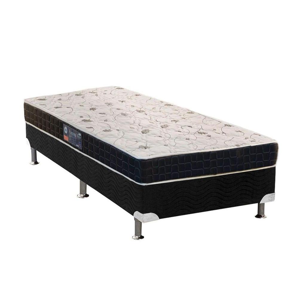 Cama Box Solteiro: Colchão Ortopédico Anjos D28/AG65 Pantanal Thierry + Base CRC Suede Black(88x188)