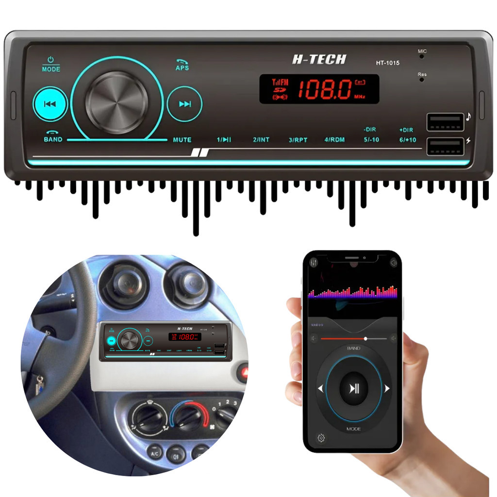 Som Automotivo Rádio Bluetooth Aparelho Rádio Com Controle Virtual Fm Mp3 Usb Compatível Com Pendrive Reprodução De M