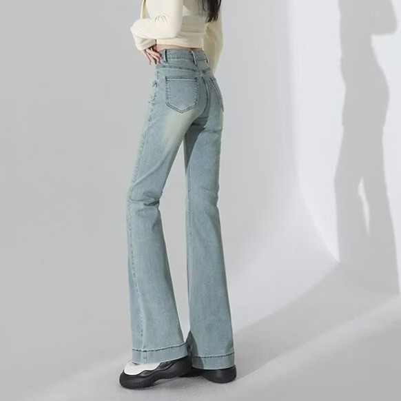 Calças jeans flare azul claro para mulheres, modelo novo 2026, cintura alta, ajuste slim, elásticas, com efeito emagrece