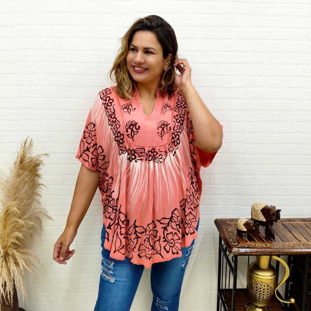 Bata Indiana Viscose Estonada Kaftan Estilo Poncho Tie Dye F