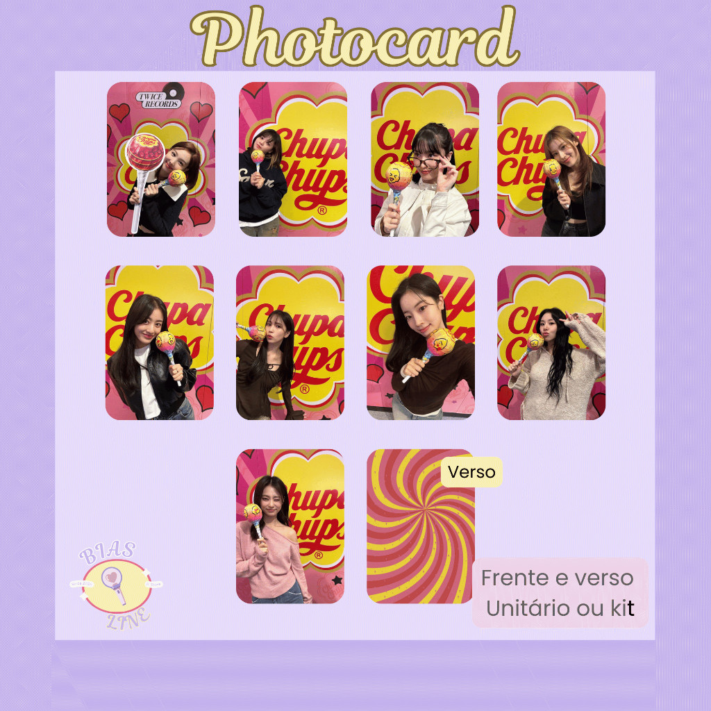 Photocard Fanmade Twice Chupa Chups | K-pop | Papel Fotográfico Laminado | Unidade ou Set