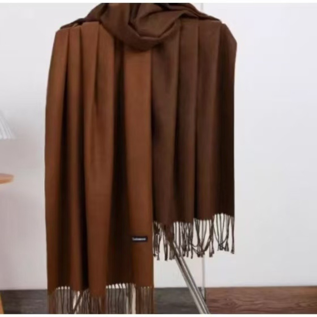 Cachecol Lenço de caxemira outono e inverno xale feminino de cor sólida de borla de uso duplo espessado Com Franja 908
