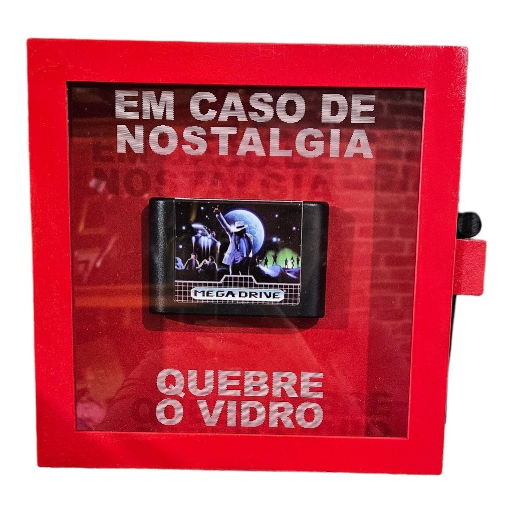 Quadro em Caso de Nostalgia Quebre o Vidro Mega Drive Moonwalker Michael Jackson Geek Colecionador