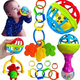 KIT Brinquedo Chocalho Interativo para Bebê Mordedor Colorido Educativo Infantil