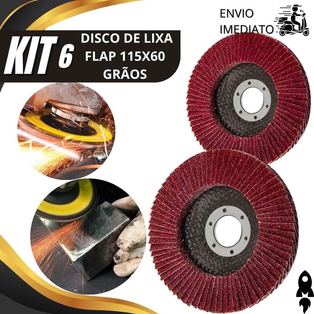 Kit 6/3/2 Disco Flap Lixa 115x60mm Grão 60 Ideal Para Desbaste Polimento E Acabamento Profissional