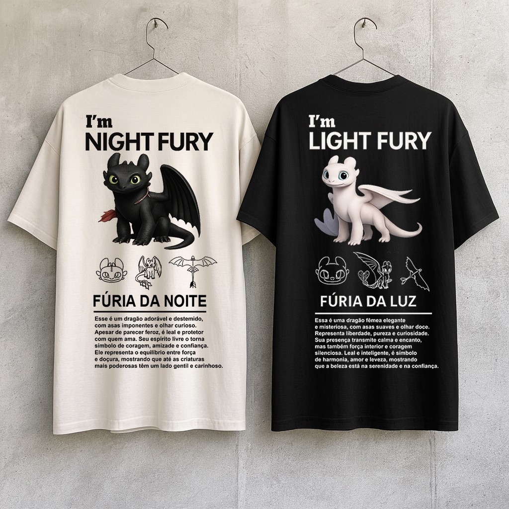 Kit Camiseta 100% Algodão Casal Como Treinar seu Dragão Moda Geek Presente Criativo Namorados