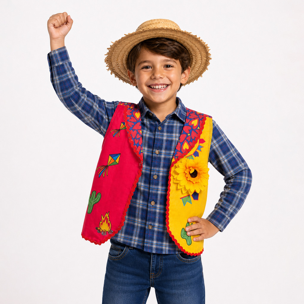 Noivo Caipira Infantil Menino Festa Junina Quadrilha + Gravata Decorada Envio Imediato