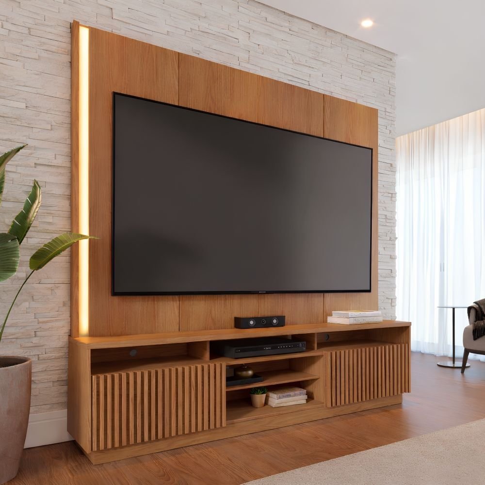 Estante para TV e Home Theater Ripado para TV até 75 Polegadas com LED 200CMX198,2cm LED 2 Portas Jordão Marrom