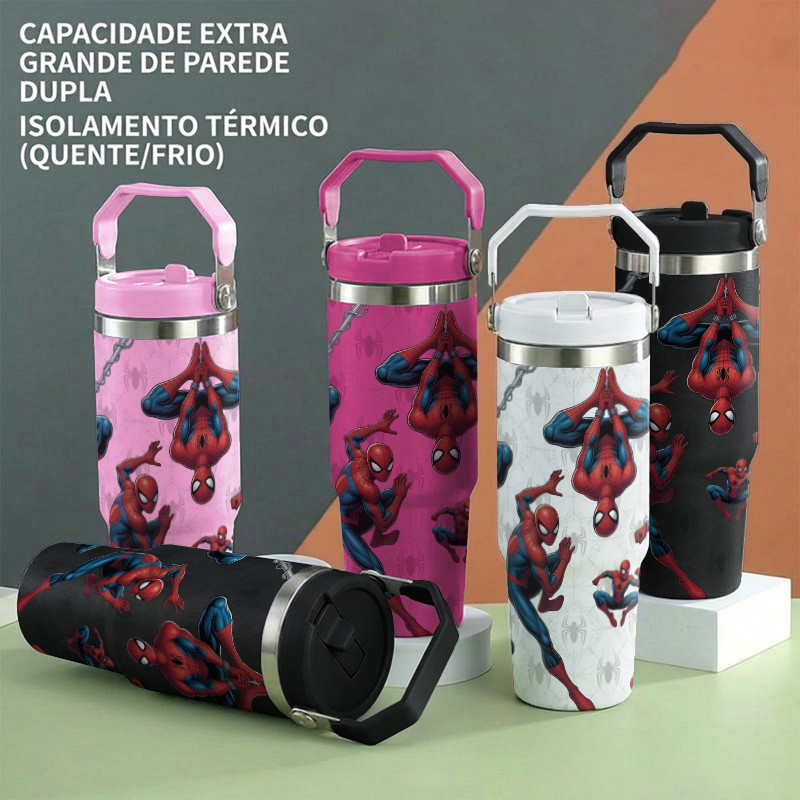Homem-Aranha Copo De Água De Grande Capacidade 900ml Garrafa Térmica De Aço Inoxidável Com Alça