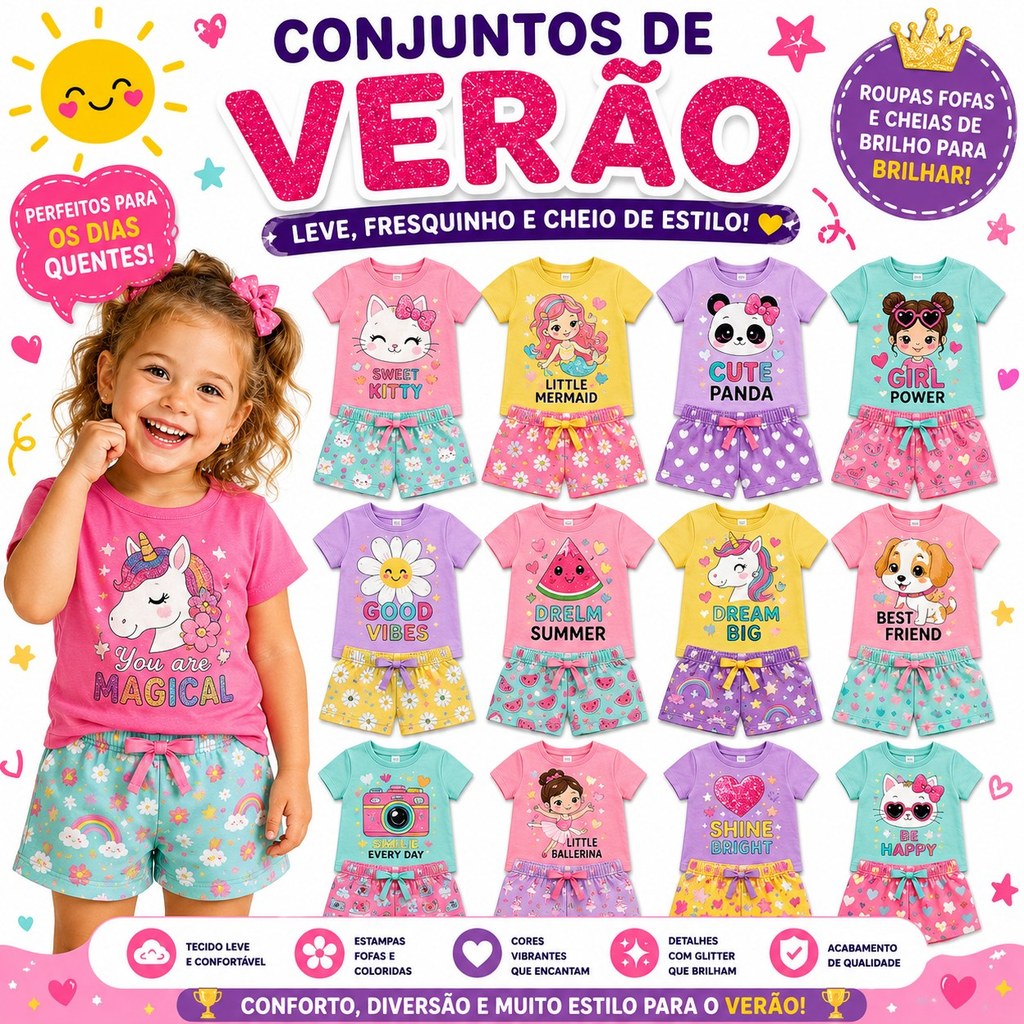 Kit Sortido 2 ou 4 peças Roupa Infantil Verão Menina Conjunto Infantil Bebê Feminino VERÃO Entrega Rápida