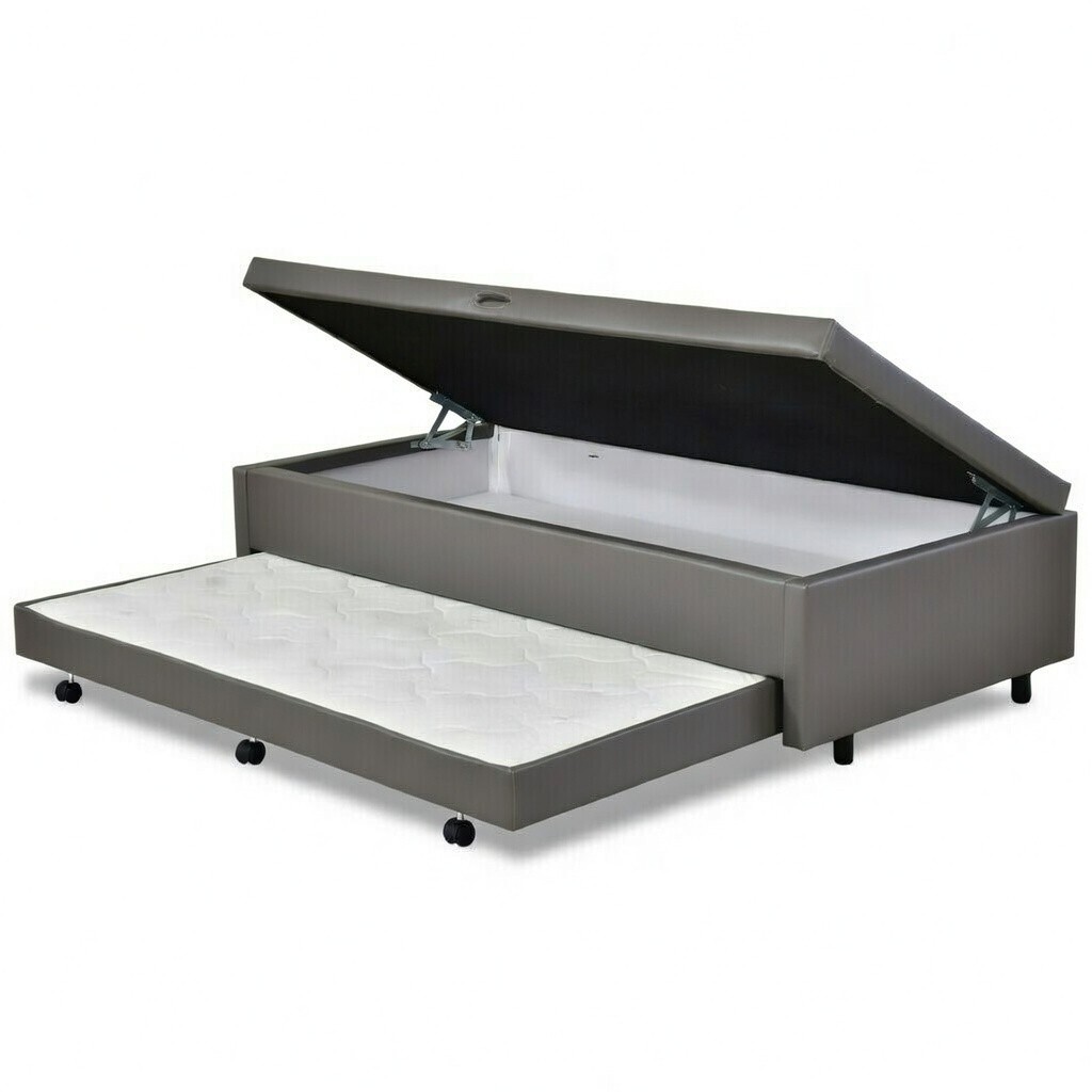 Cama Box Baú Solteiro C/ Auxiliar Corino 78x188 Semi Ortopedica - Genki Kenko