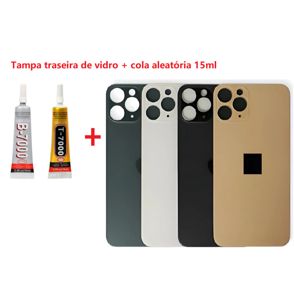 Tampa traseira de vidro + Cola Aleatória15ml T7000/ B7000 Para Iphone 11Pro 11 Pro Max Furo Maior