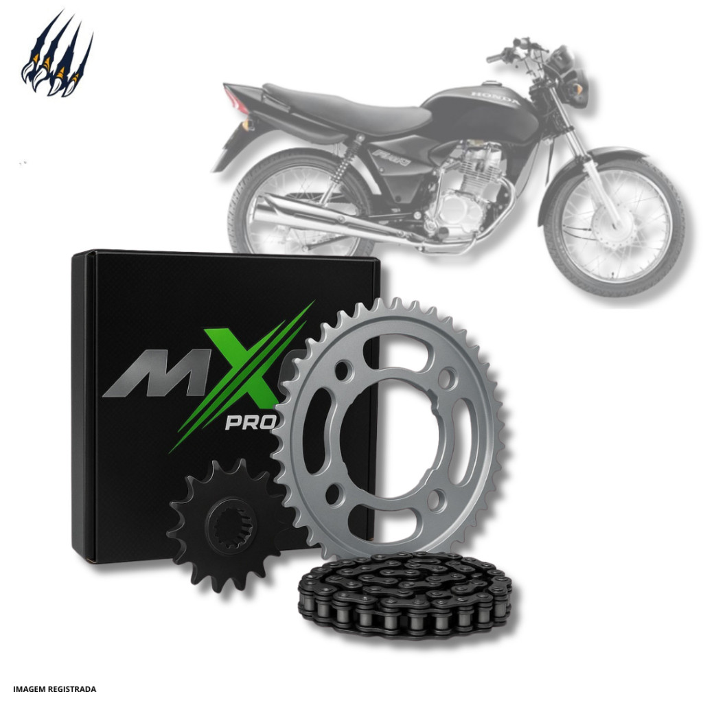 CG 125 TITAN 00 KS/ES/CARGO 2000 a 2008 Kit Transmissão Corrente/Coroa/Pinhão MX6 Honda Relação