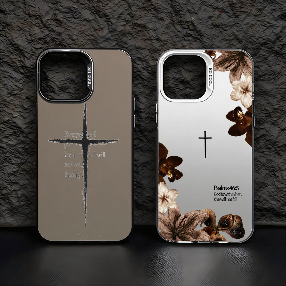 Capinha Para iPhone 17 16 15 14 13 12 11 7 X XS XR Pro Max Plus Com Cruz Flores Luxo Anti Impacto Capa BA615