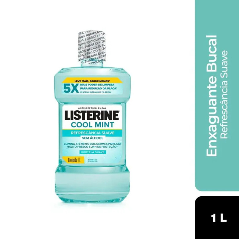 Listerine Enxaguante Bucal Cool Mint refrescância Suave (hortelã), 1 L - VAL: 09/27