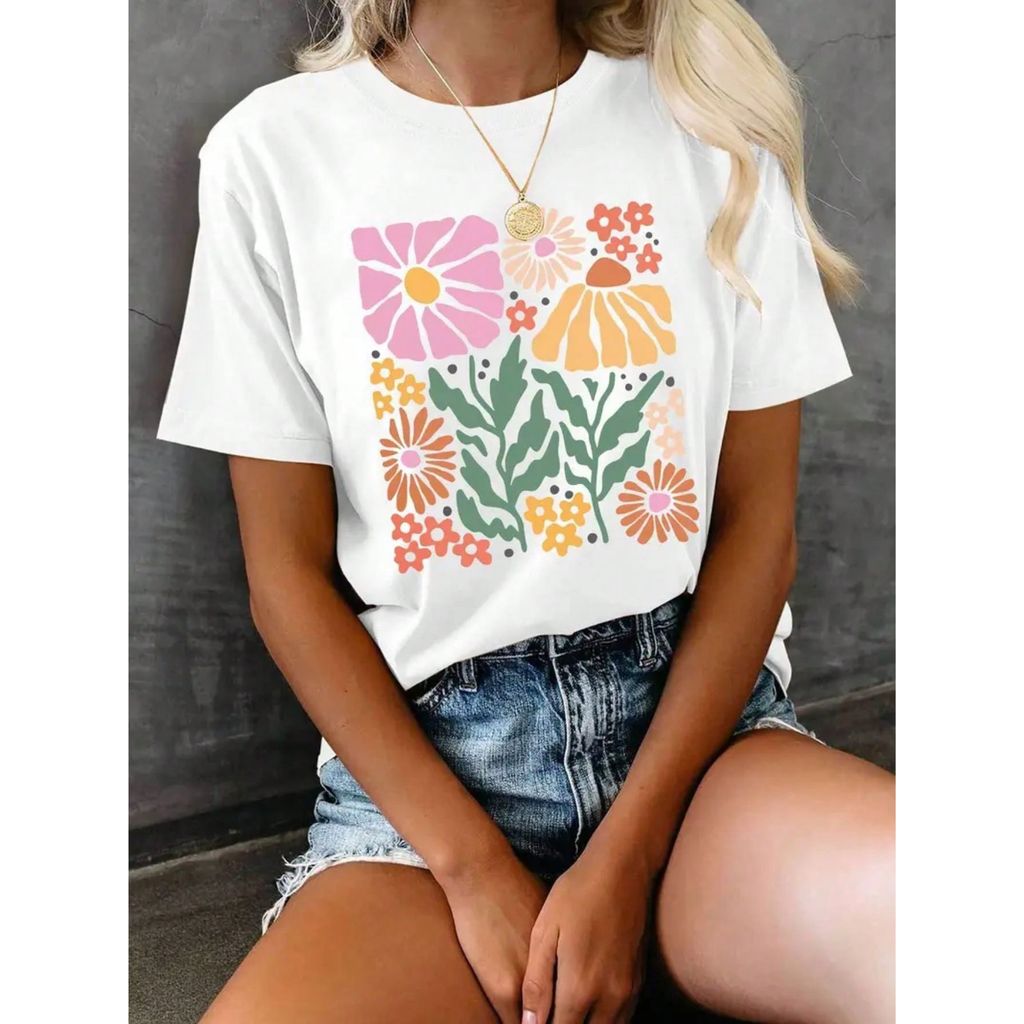 Camiseta Unissex Flower Drawing Aesthetich Lançamento Mais Barato