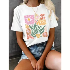 Camiseta Unissex Flower Drawing Aesthetich Lançamento Mais Barato