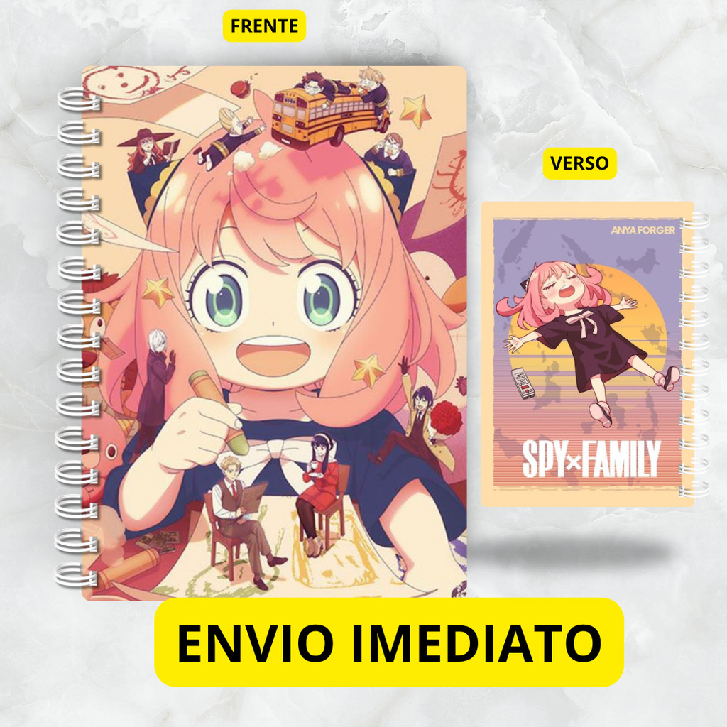 CADERNO DE DESENHO SKETCHBOOK SPY X FAMILY - A5 OU A4 (SEM PAUTA / FOLHAS EM BRANCO) FOLHAS FINAS OU GROSSA