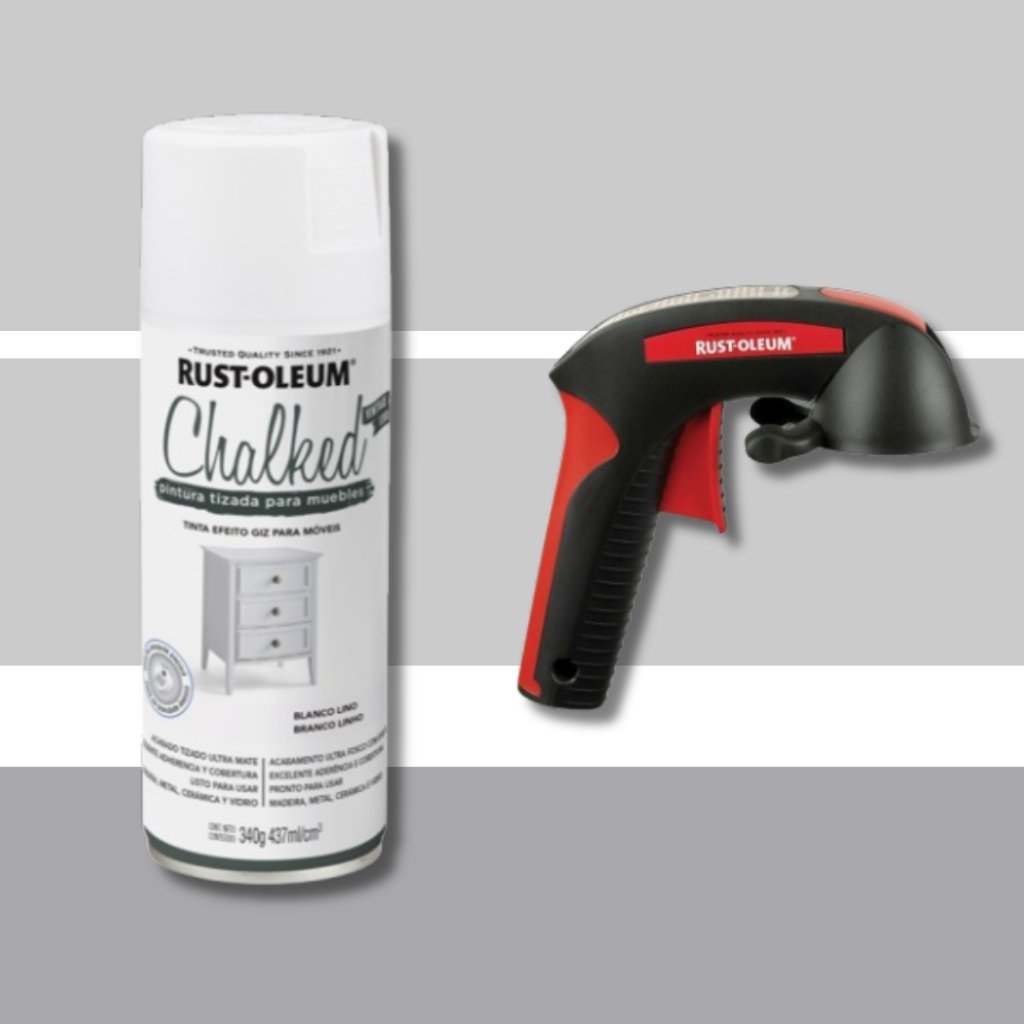 Kit Chalked Tinta Efeito Giz Branco Linho para Móveis e Gatilho Aplicador Spray Rust-Oleum