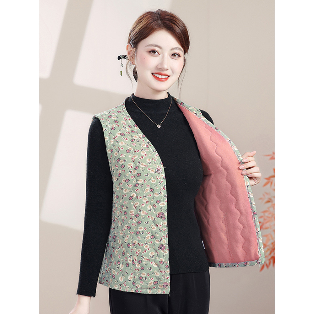 Roupas femininas idosas de meia-idade Roupas da mãe Colete Floral Roupas quentes de inverno Camelo Engrossado Remendo de