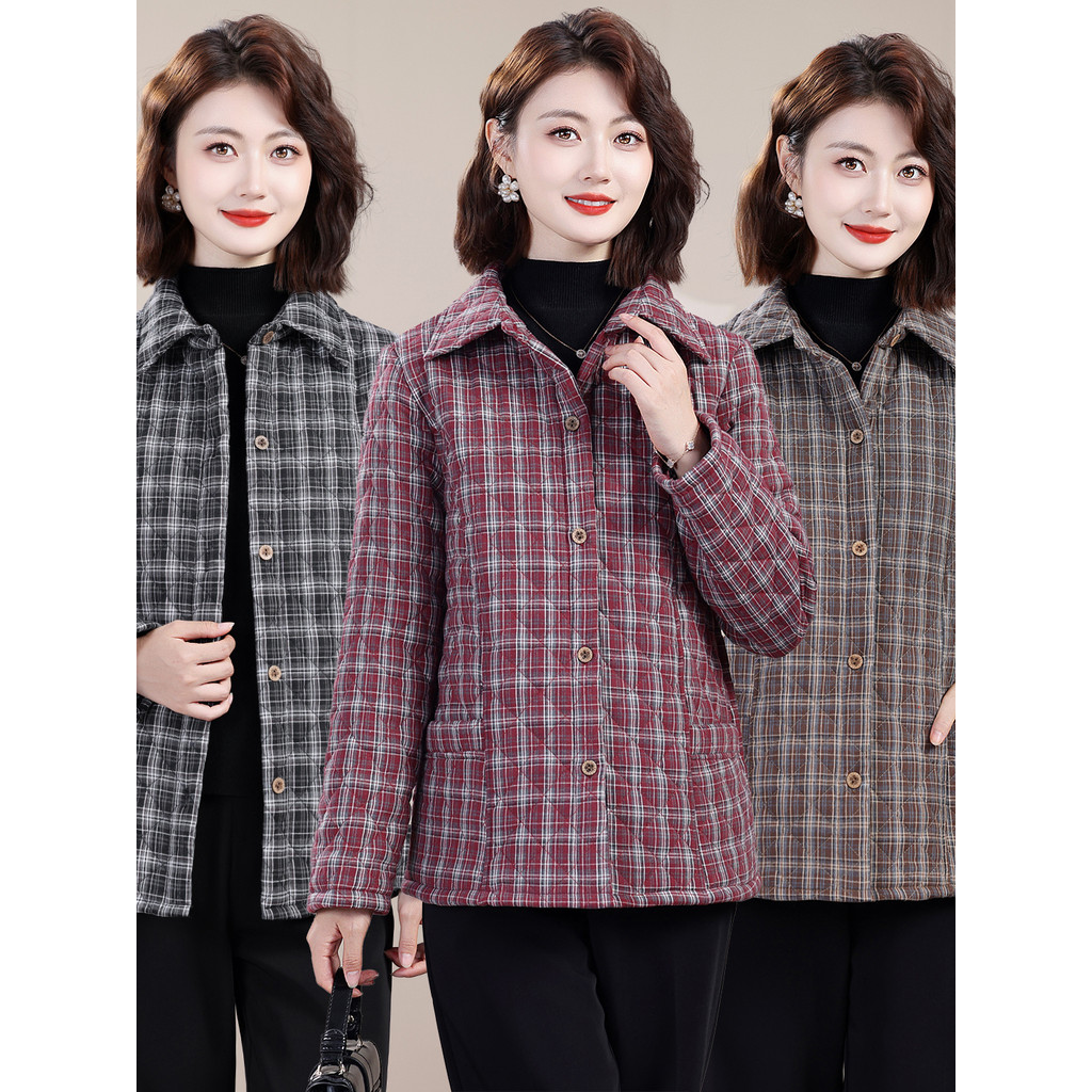 Primavera outono roupas mãe roupas novo estilo xadrez fino algodão roupas de meia-idade idosos roupas femininas 50-60 an