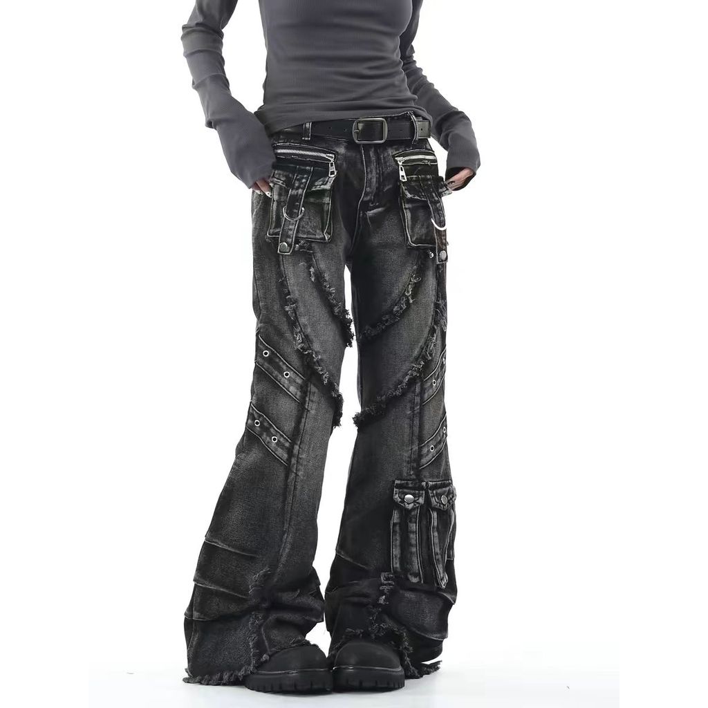 Ya cultura indústria pesada vibração americana lavado desgastado quente menina Jeans feminino solto Drape perna larga Ca