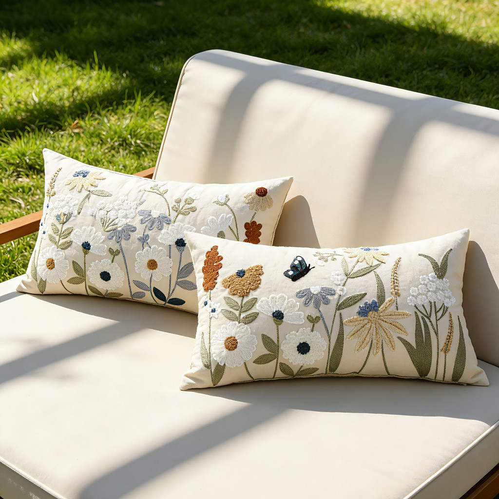 Primavera Coleção Floral Bordado Fronha Moderno Estilo Minimalista Algodão Linho Sofá Capa De Almofada Fresco E Elegante