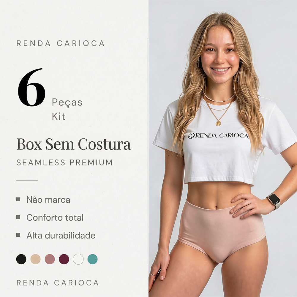 Kit 6 Cós Alto Sem Costura Box Feminina Corte a Laser Cueca Boxer Lingerie Cintura Alta