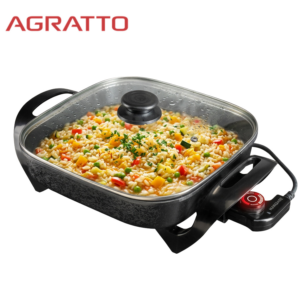 Panela Elétrica Mangiare Antiaderente 30cm Quadrada 127 220 Agratto Preto Tampa Vidro Cozinha Carnes