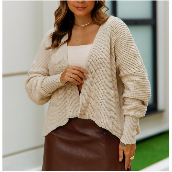 Capa com mangas punho Blusa Feminina Casaco Amplo Oversized Outono Inverno Sobrepor Casulo Xale Tricot