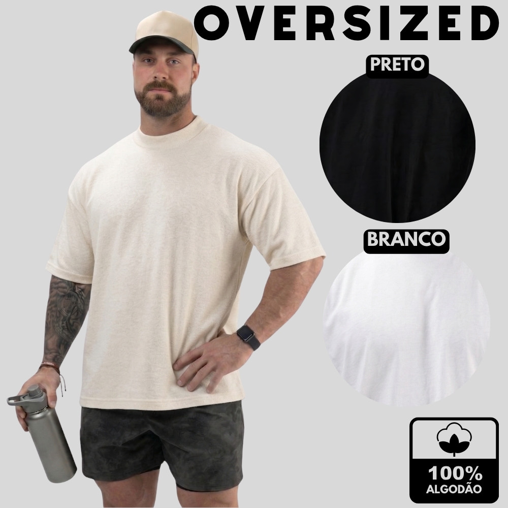 Camiseta Masculina Oversized 100% Algodão 30.1 Lisa Streetwear Básica Premium Larga Camisa Masculina Penteado Gola Redon