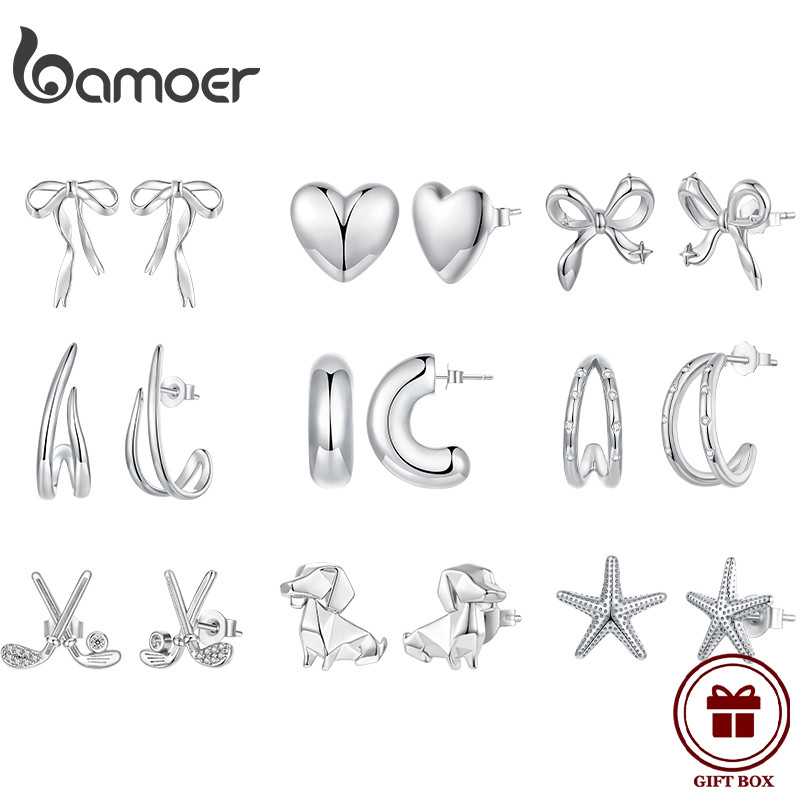 Brincos BAMOER Cor Prata Design Simples Joias Da Moda Presente Para Mulheres