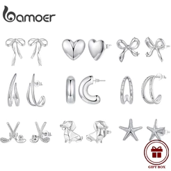 Brincos BAMOER Cor Prata Design Simples Joias Da Moda Presente Para Mulheres
