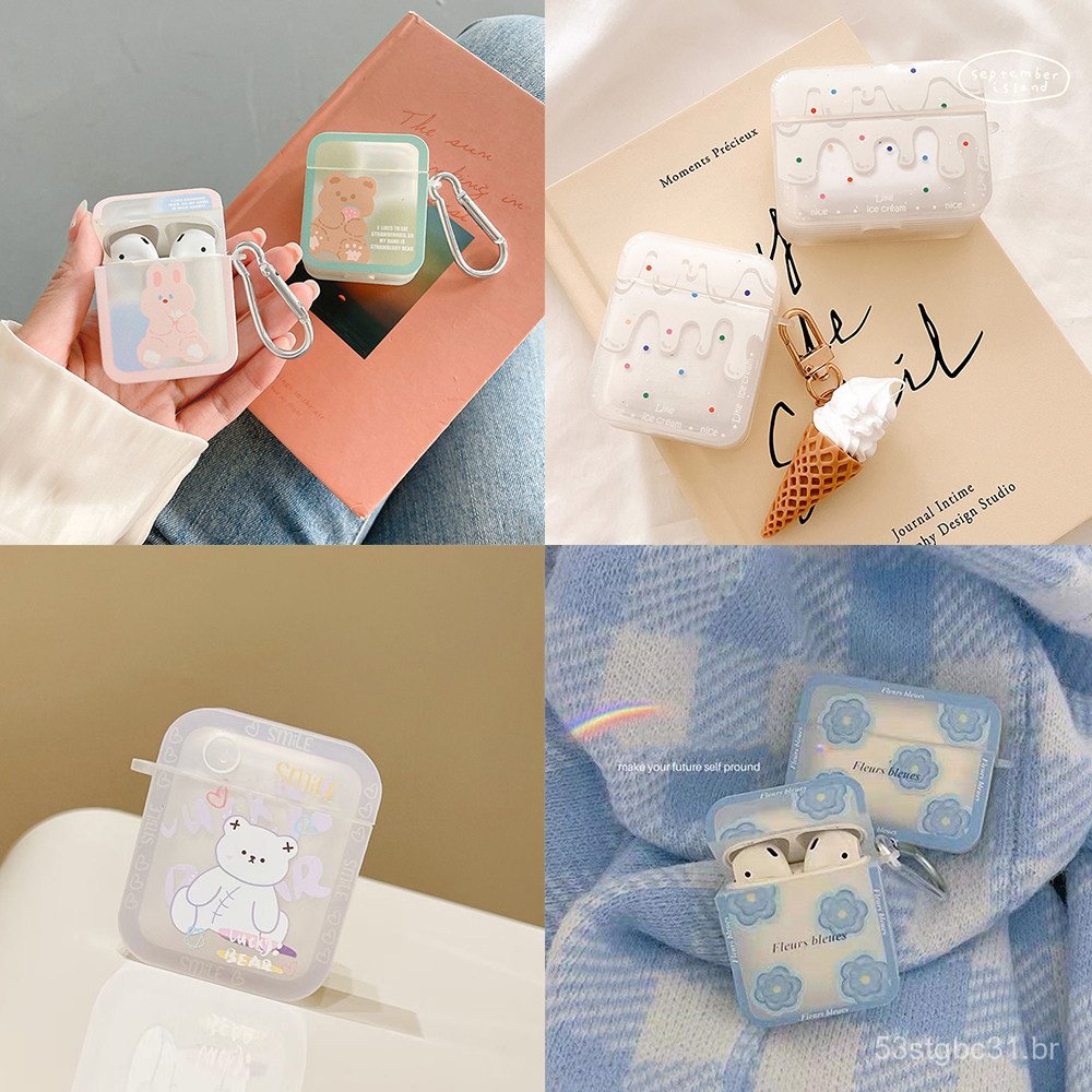 Capa fofa para AirPods 1, 2, Pro e 3ª Geração, Capa com tema de sorvete, coelho 